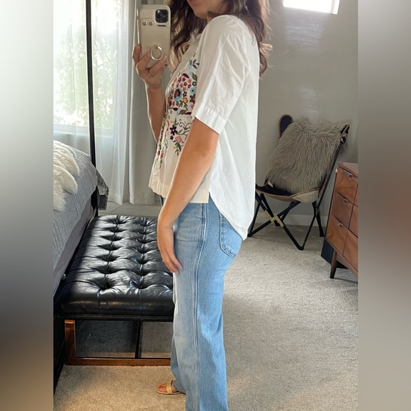 Zara White Embroidered Button zip Top size XS - Picture 3 of 7